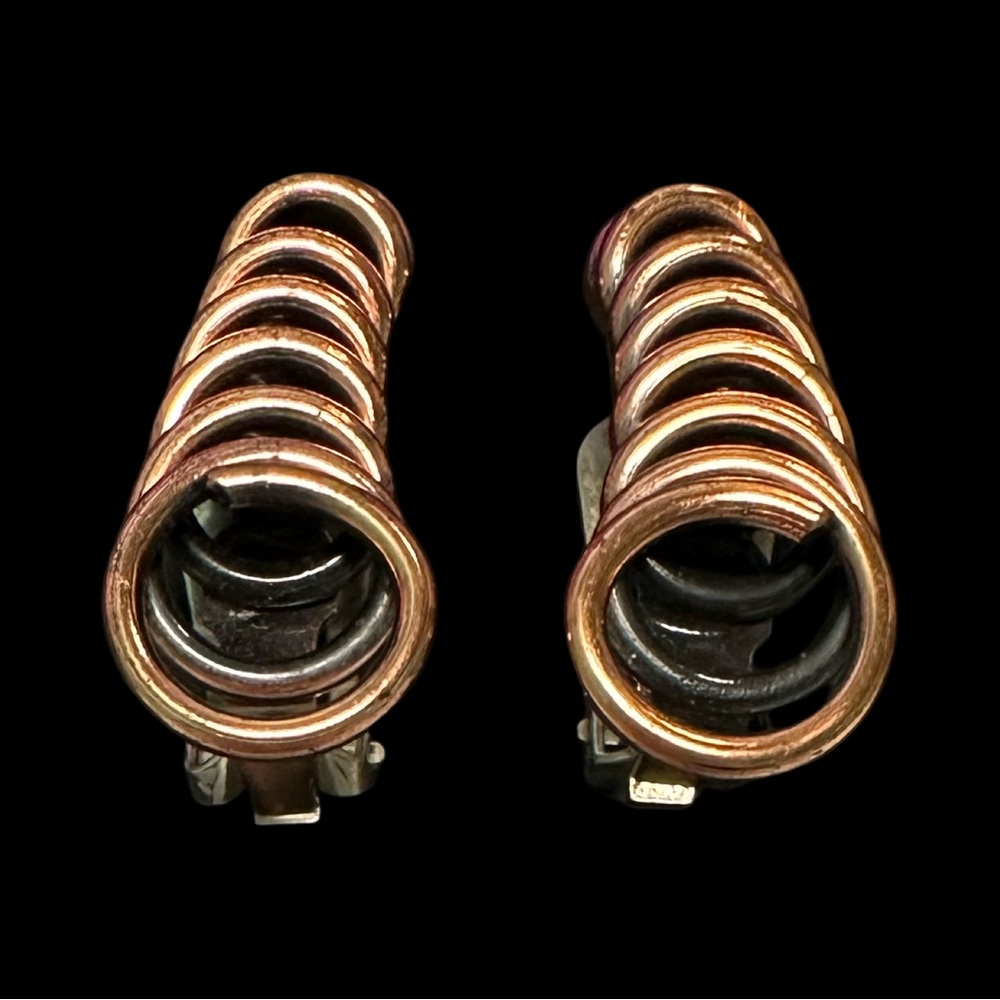Authentic Vintage 40s 50s Signed Renoir Copper Clip On Earrings Spirals